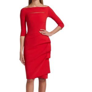 Chiara Boni La Petite Robe Kate Ruffled 3/4 Sleeve Bodycon Dress in Red